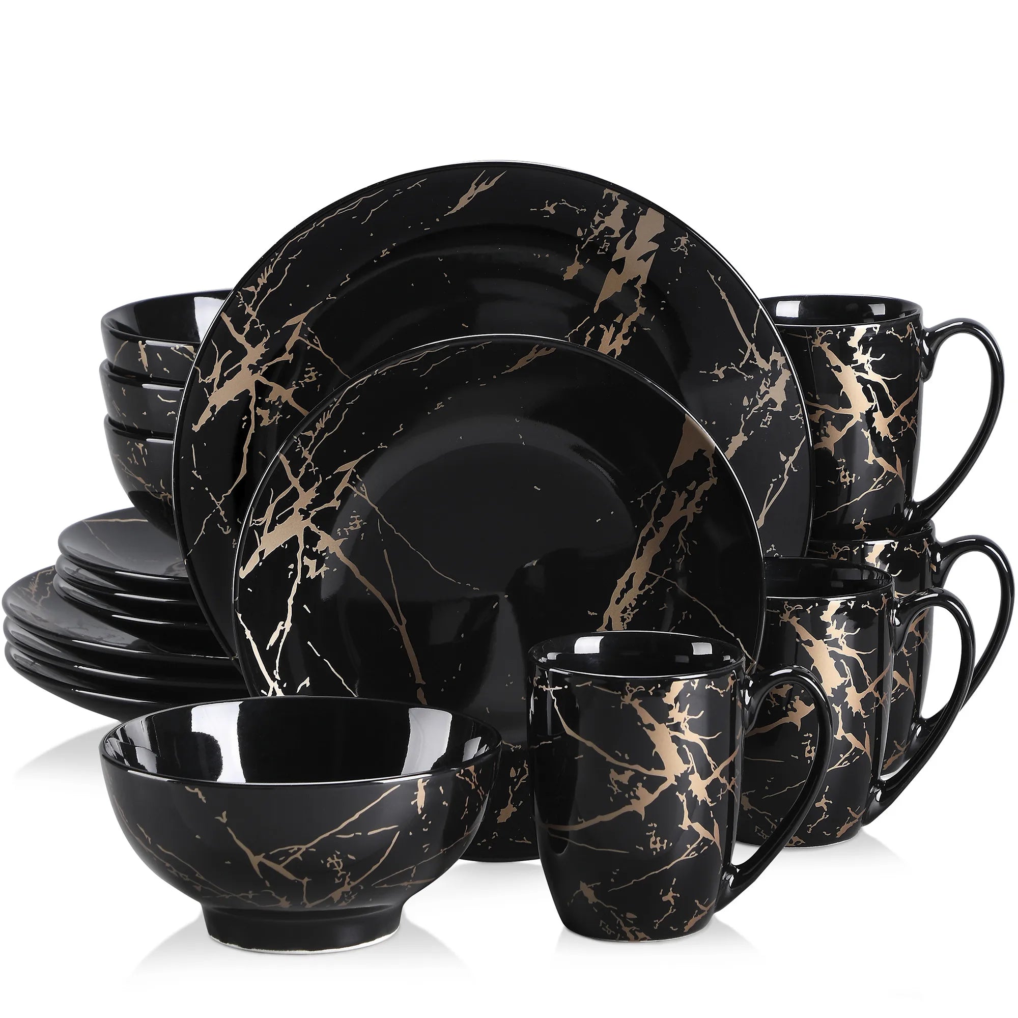 LOVECASA Black Gold Splash Dinnerware Set Porcelain Dinnerware