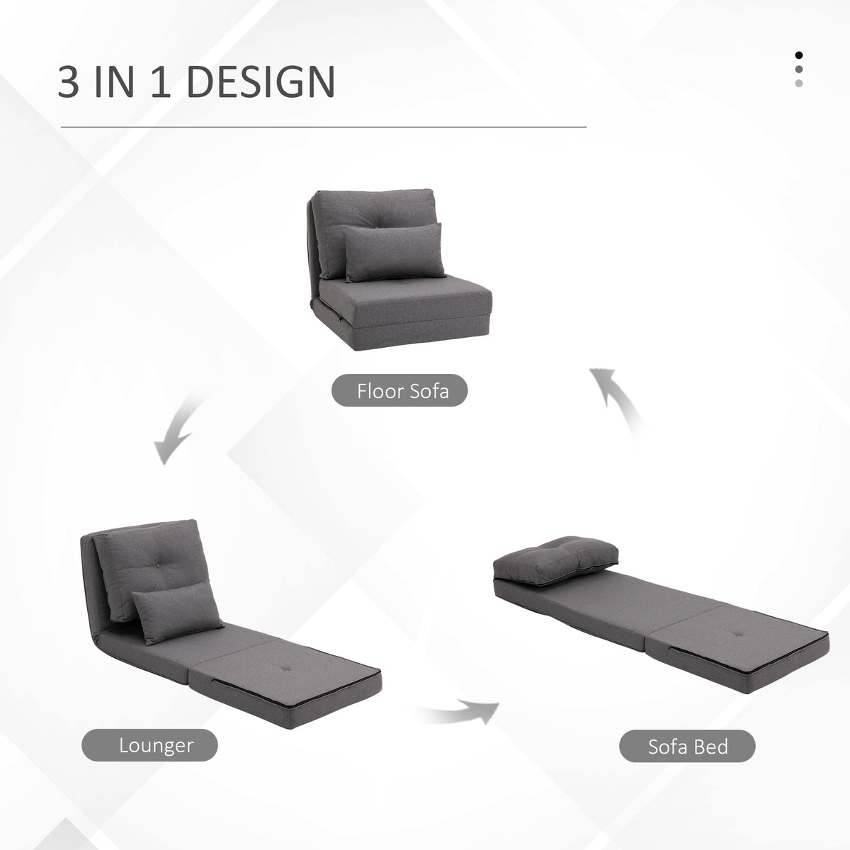 Foldcrest Convertible Floor Sofa Bed - Dark Gray