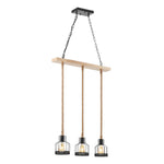 Load image into Gallery viewer, Wood &amp; Ropes 3-Light Chandelier – Black &amp; Natural Wood Beam
