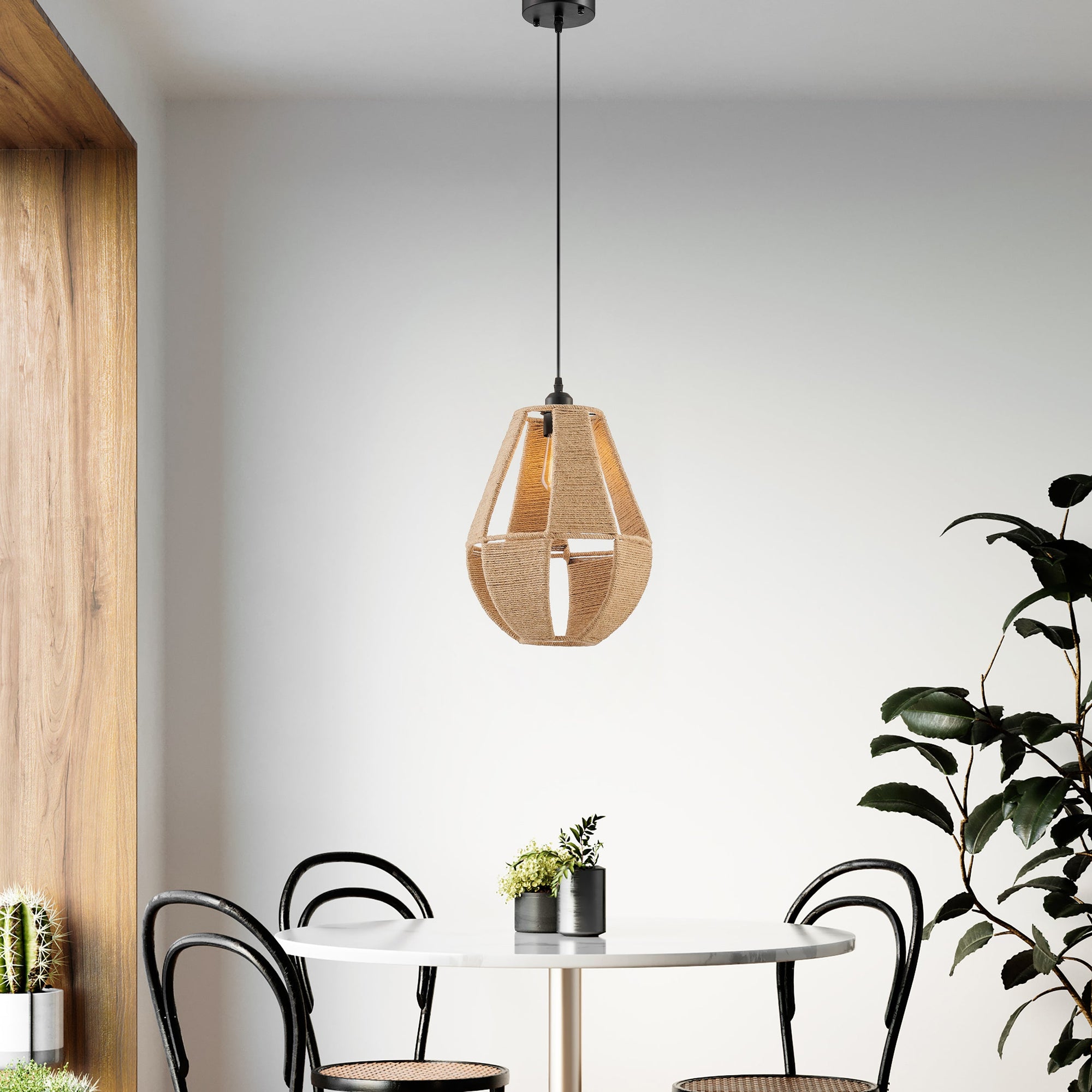 Iron & Ropes Pendant – Black Hardware & Beige Twine