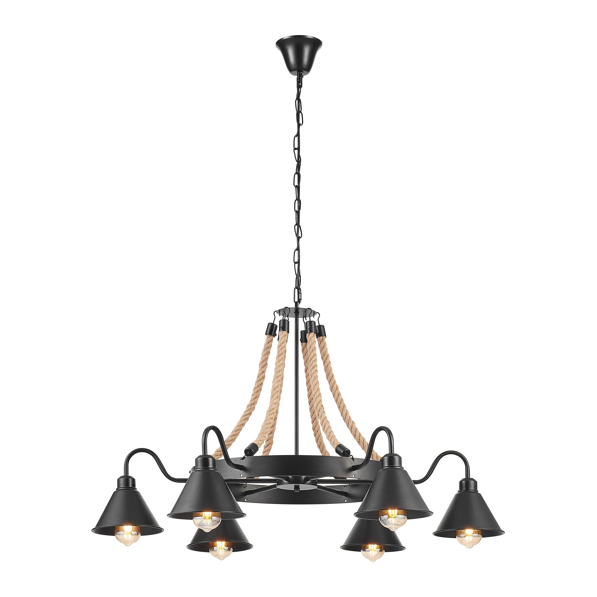 Steel & Ropes 6-Light Chandelier – Black & Natural Rope