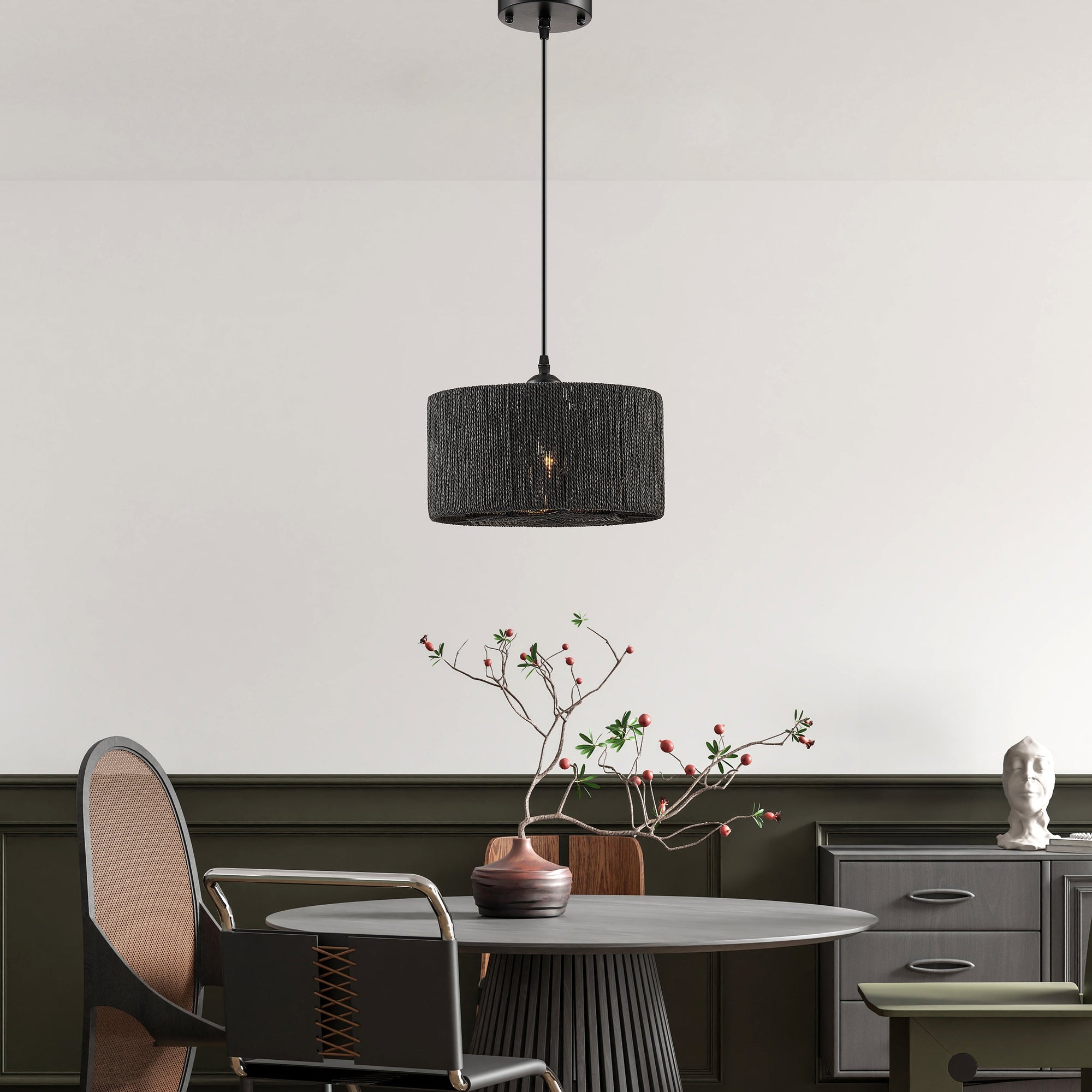 Steel & Ropes Shade Pendant – Black Twine & LED