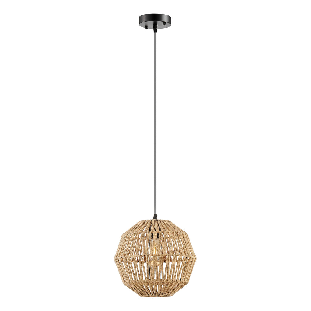 Iron & Ropes 11″ Pendant – Black & Beige Twine
