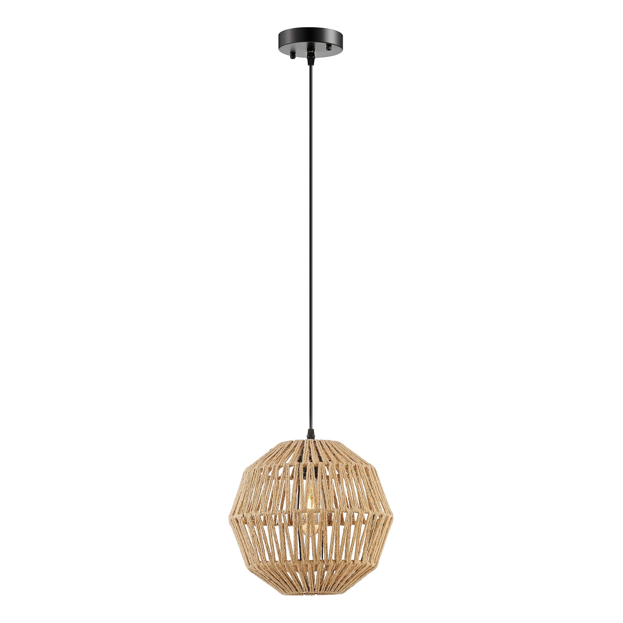 Iron & Ropes 11″ Pendant – Black & Beige Twine