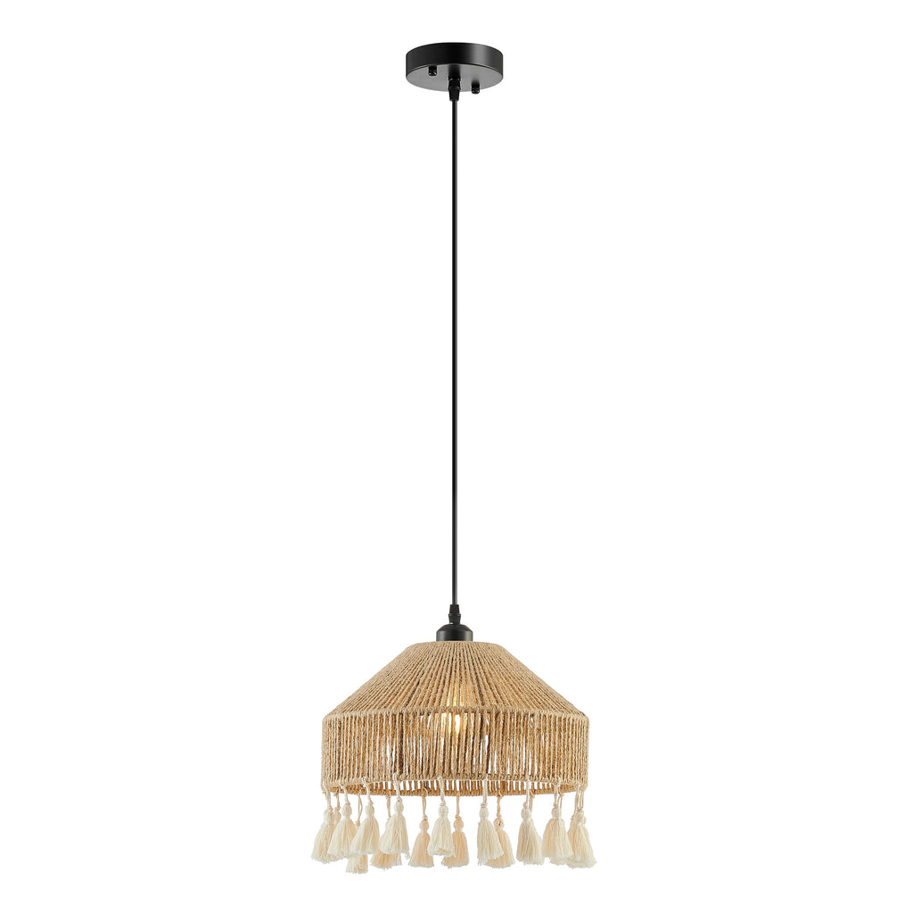 Iron & Ropes 13″ Pendant – Black & Beige Twine