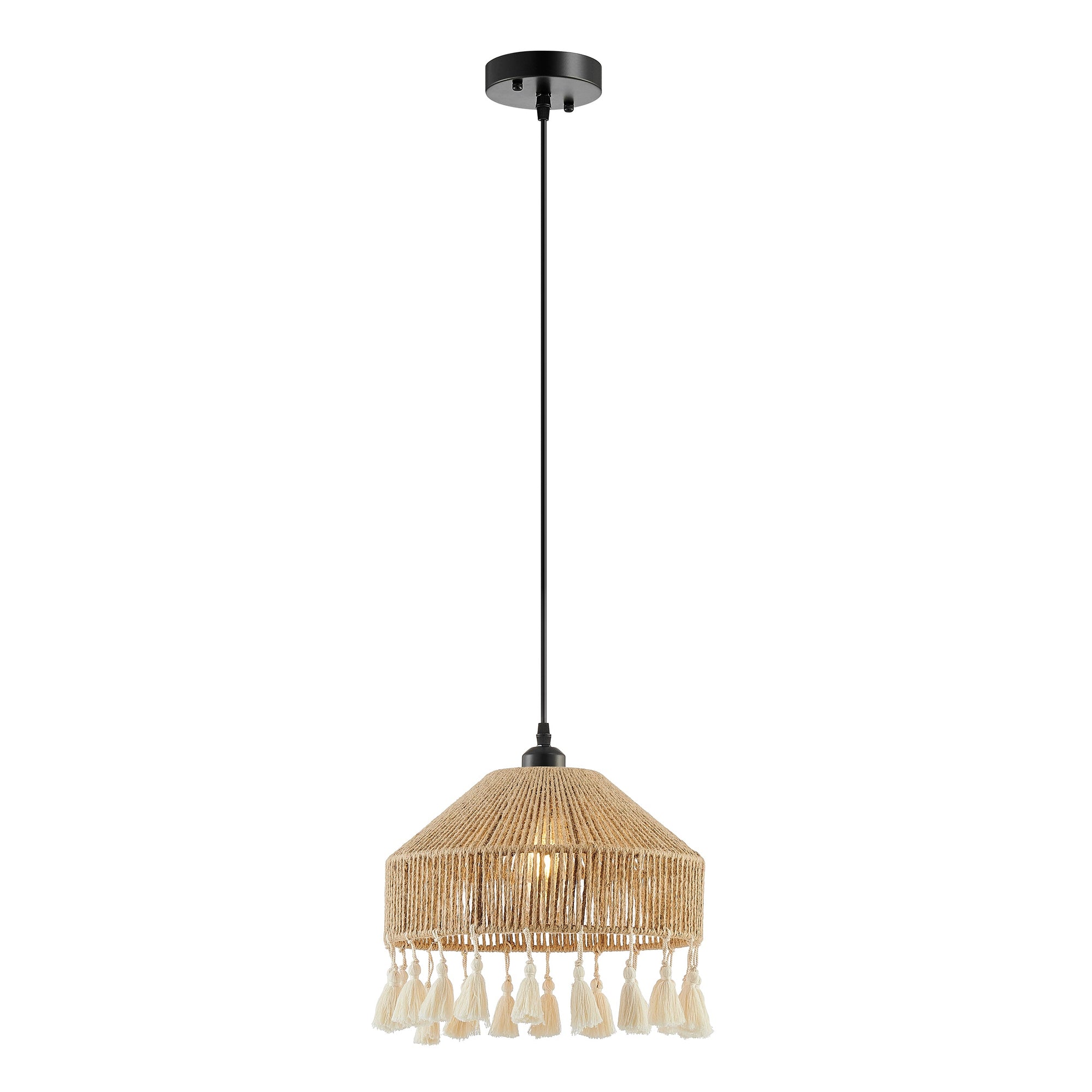 Iron & Ropes 13″ Pendant – Black & Beige Twine