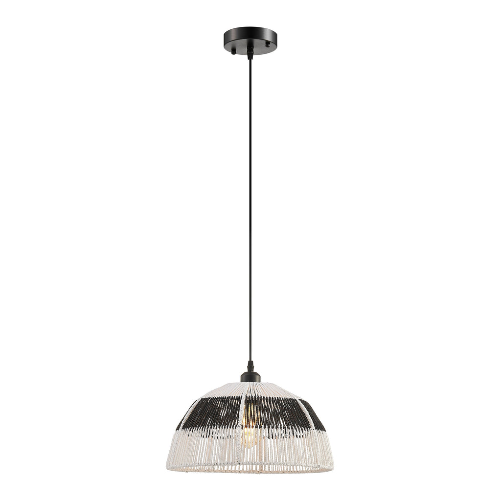 Iron & Ropes 14″ Pendant – Black & Cream Twine