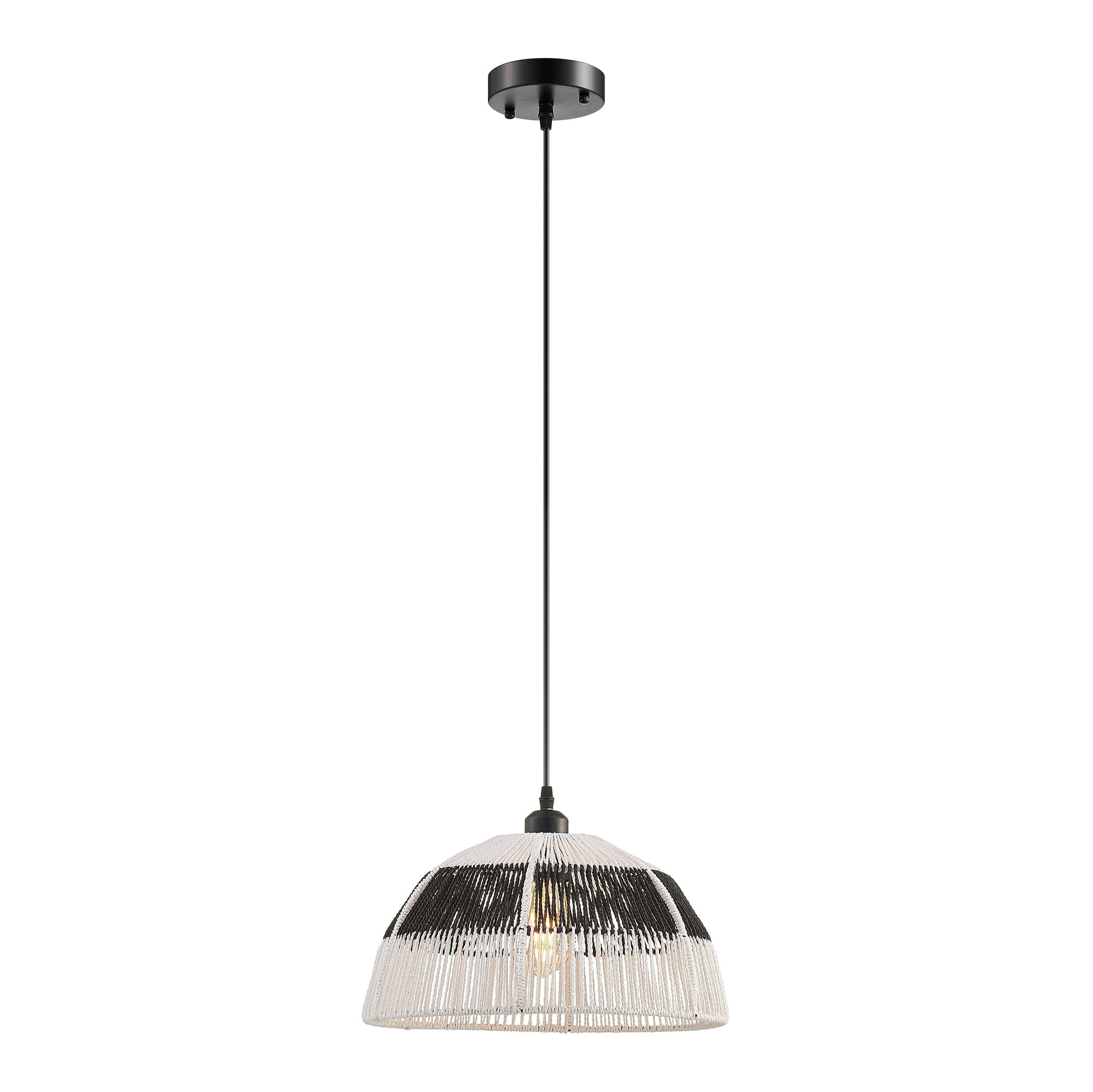 Iron & Ropes 14″ Pendant – Black & Cream Twine