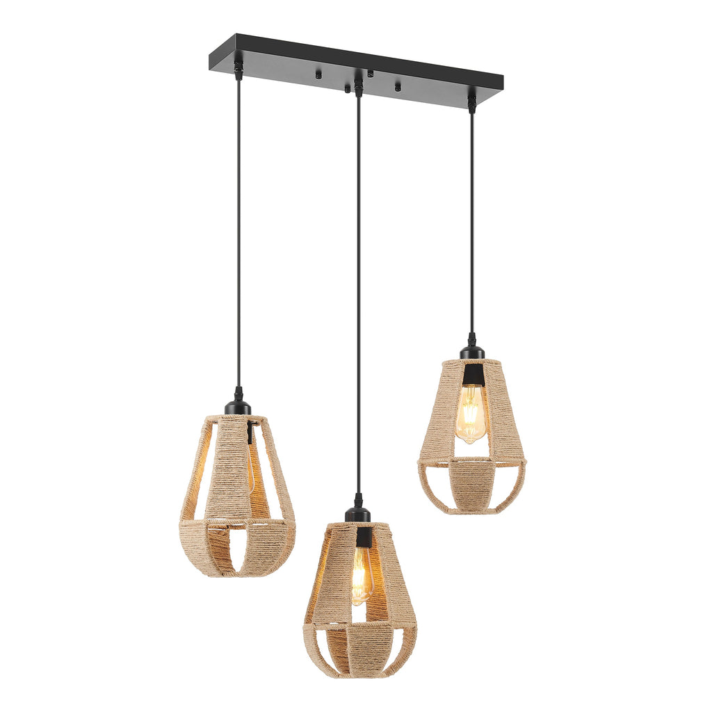 Steel and Ropes 3 Light Chandelier - Black