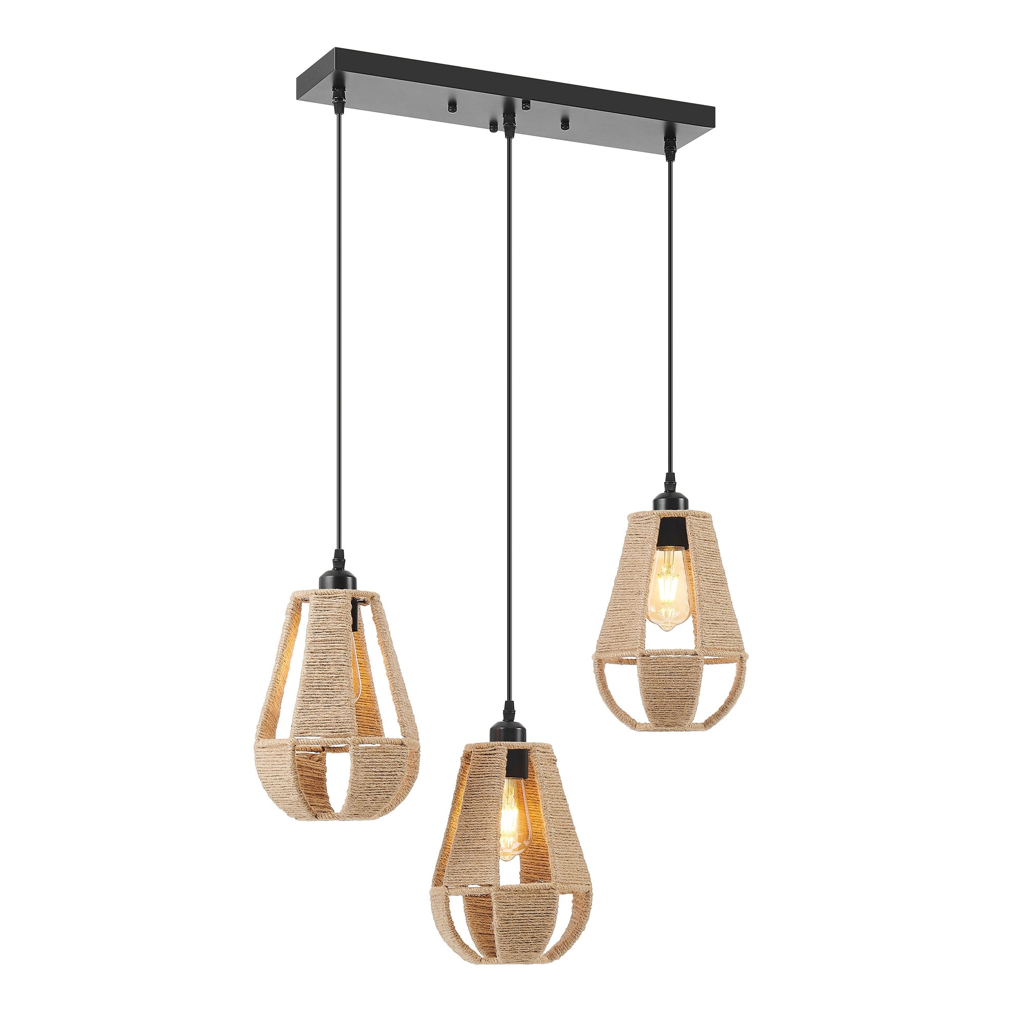 Steel and Ropes 3 Light Chandelier - Black