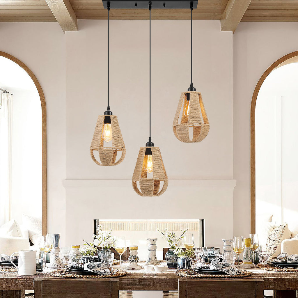 Steel and Ropes 3 Light Chandelier - Black