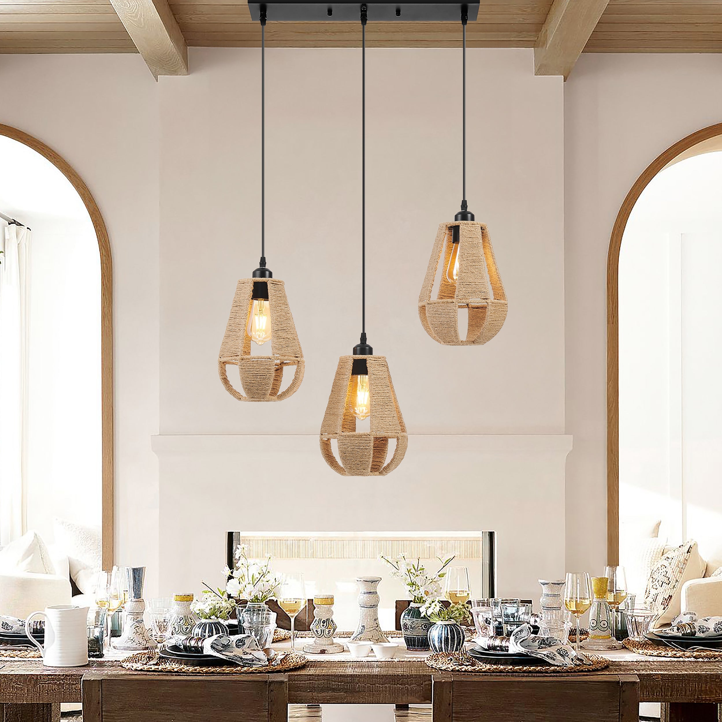 Steel and Ropes 3 Light Chandelier - Black