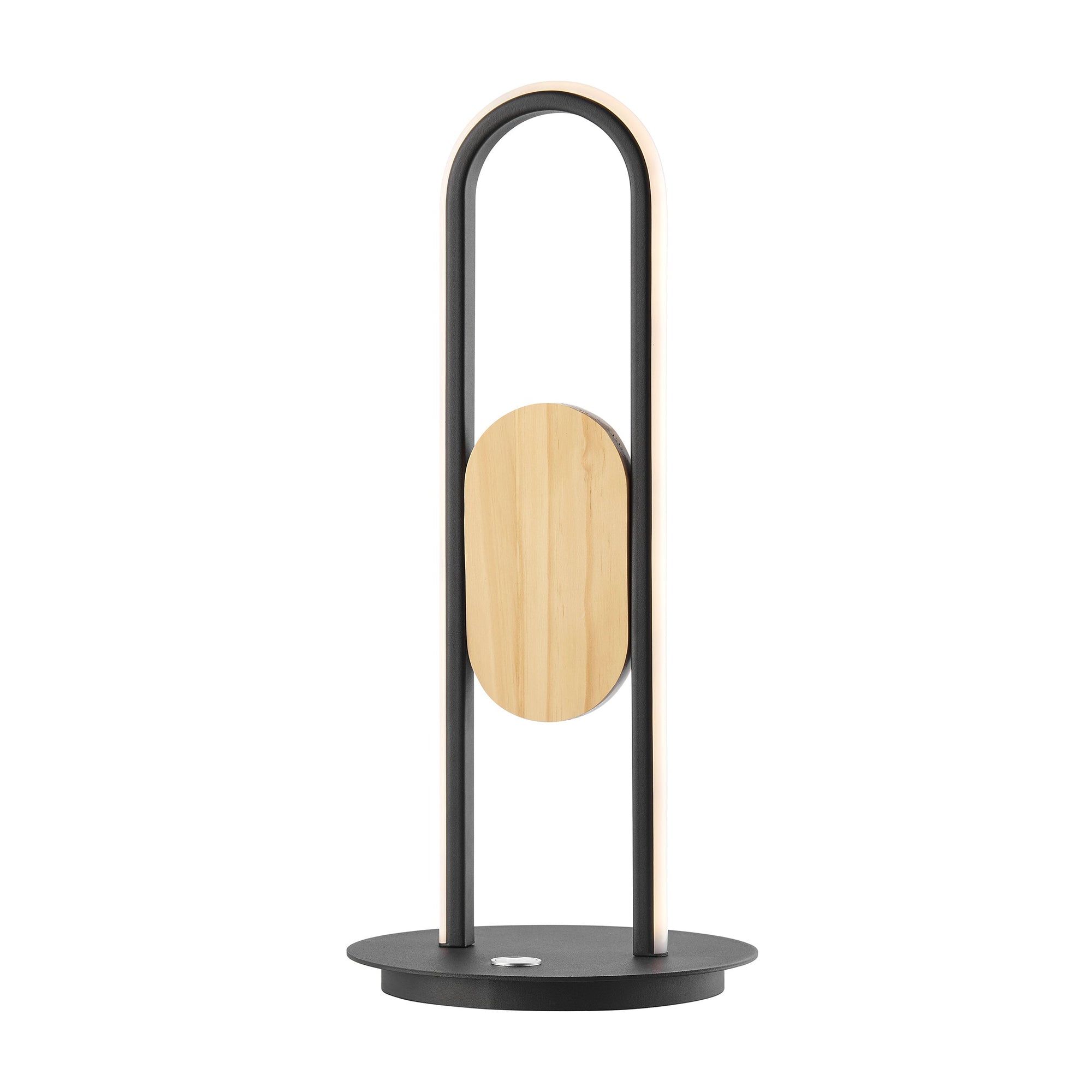 Satin Black & Wood Table Lamp – Dimmable CCT LED Accent