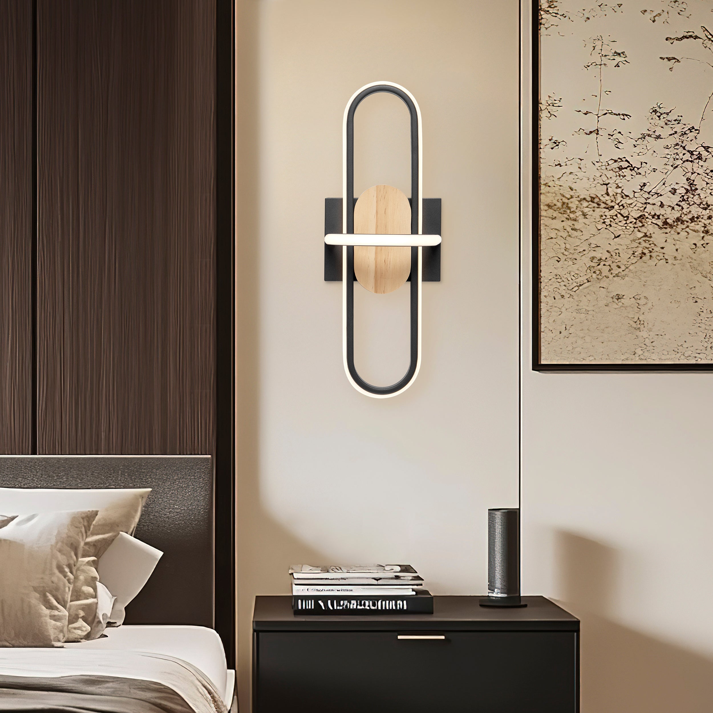 Wall Lamp Black & Wood