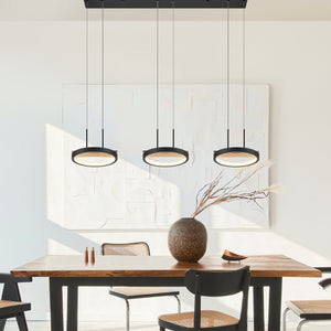 3-Head Satin Black & Wood Chandelier – Tunable CCT LED
