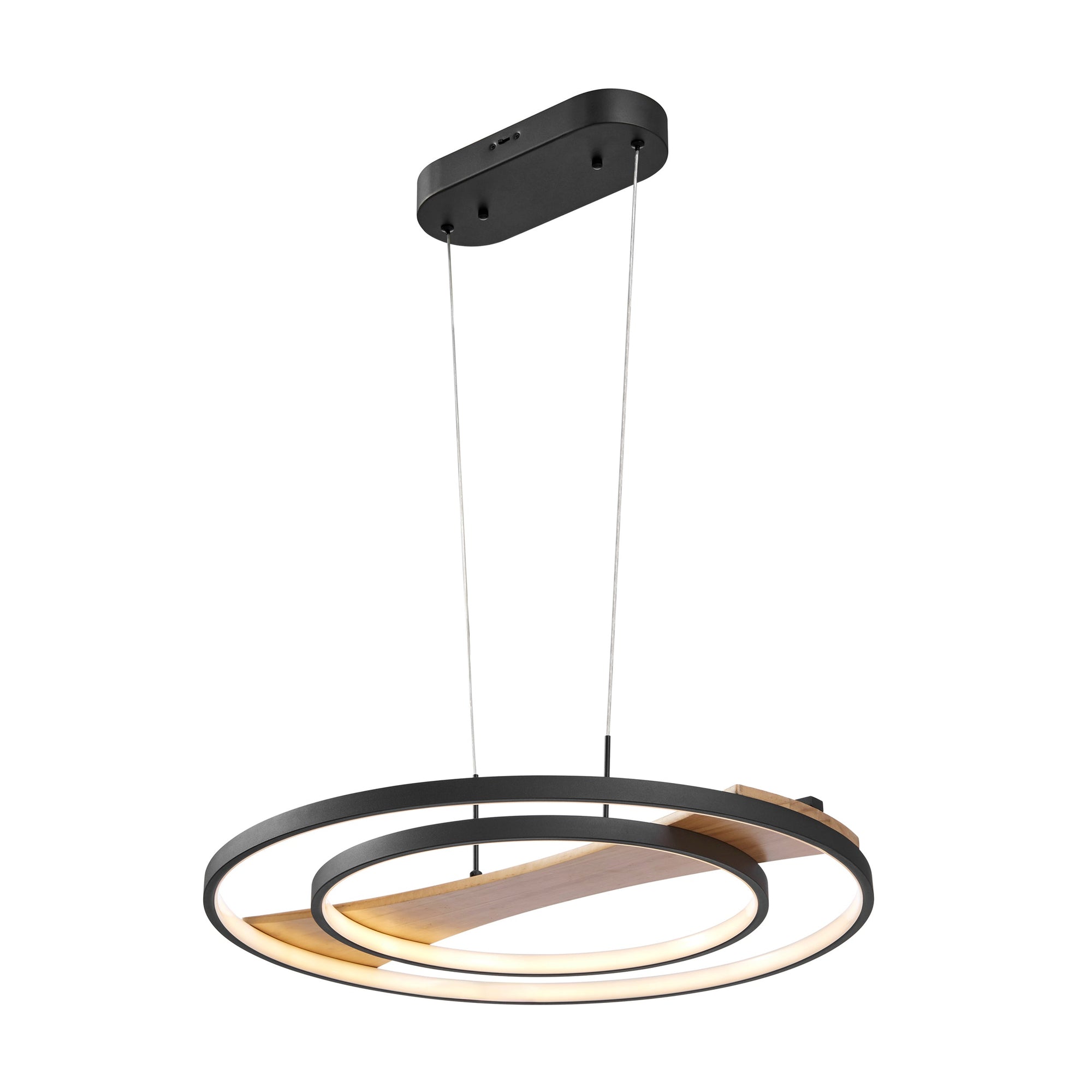 Circular LED Chandelier – Satin Black & Pine Wood