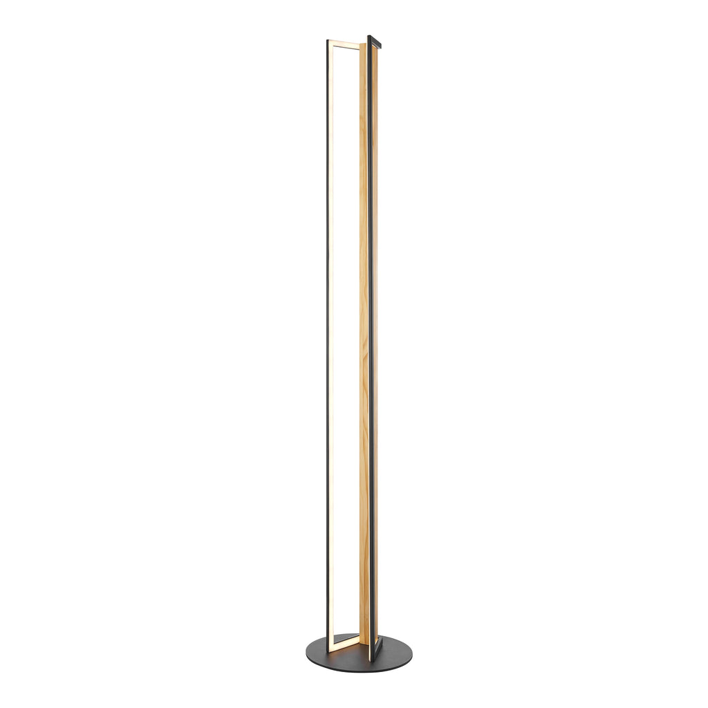Sculptural Floor Lamp – Satin Black Iron & Natural Wood