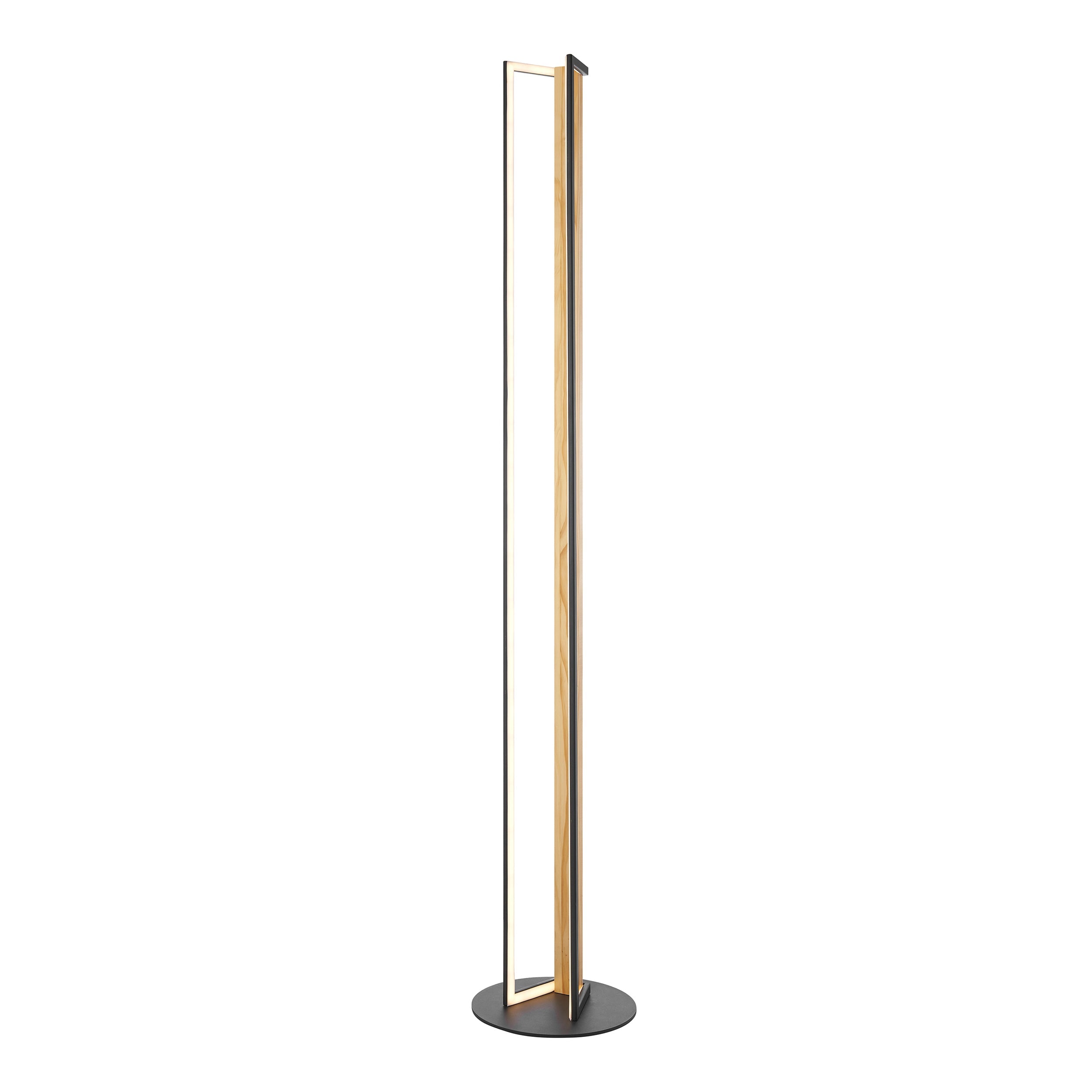 Sculptural Floor Lamp – Satin Black Iron & Natural Wood