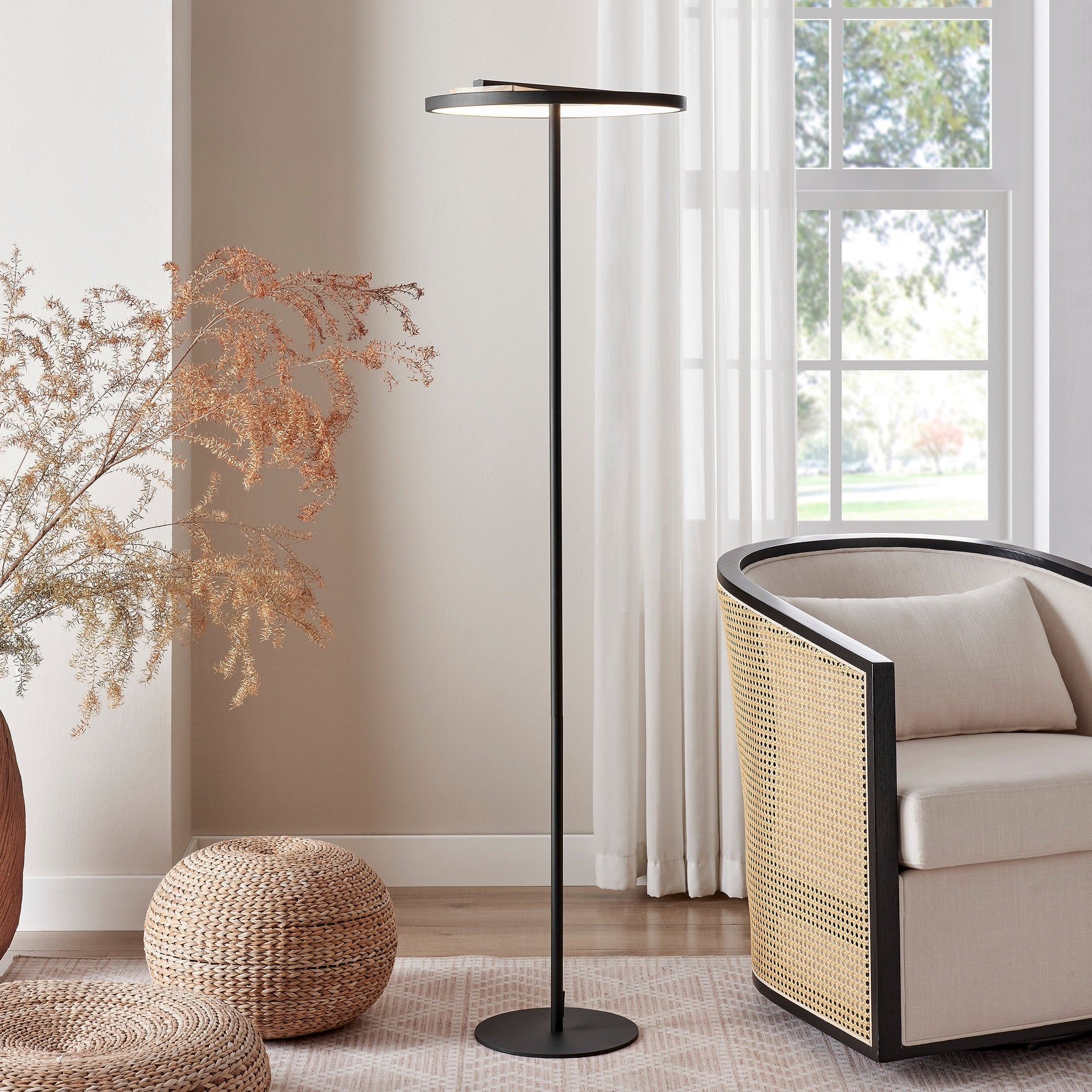 Floor Lamp – Satin Black Iron & Pine Wood with Tunable LED