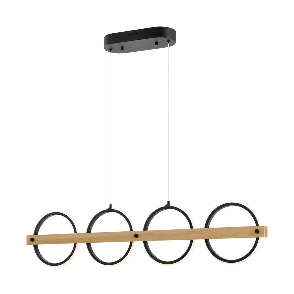 4-Circle Chandelier – Satin Black & Pine Wood