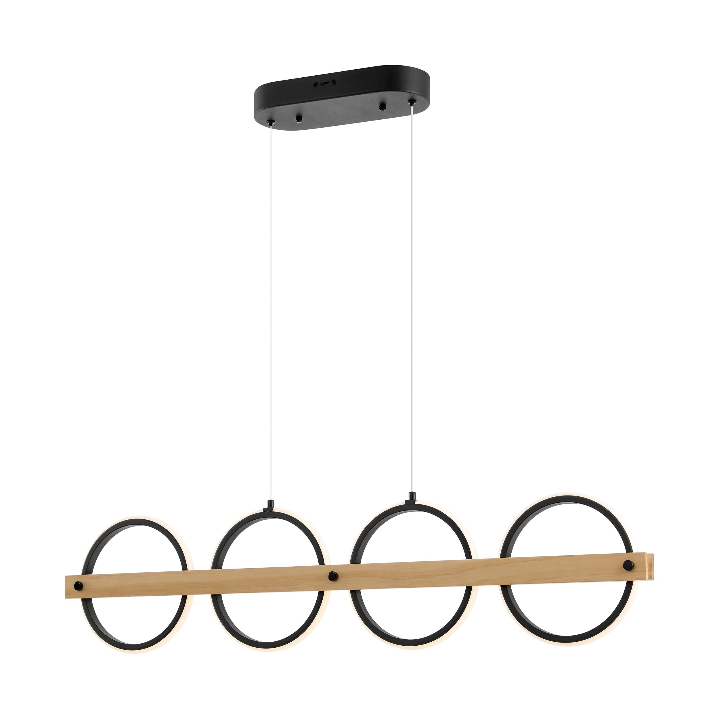 4-Circle Chandelier – Satin Black & Pine Wood