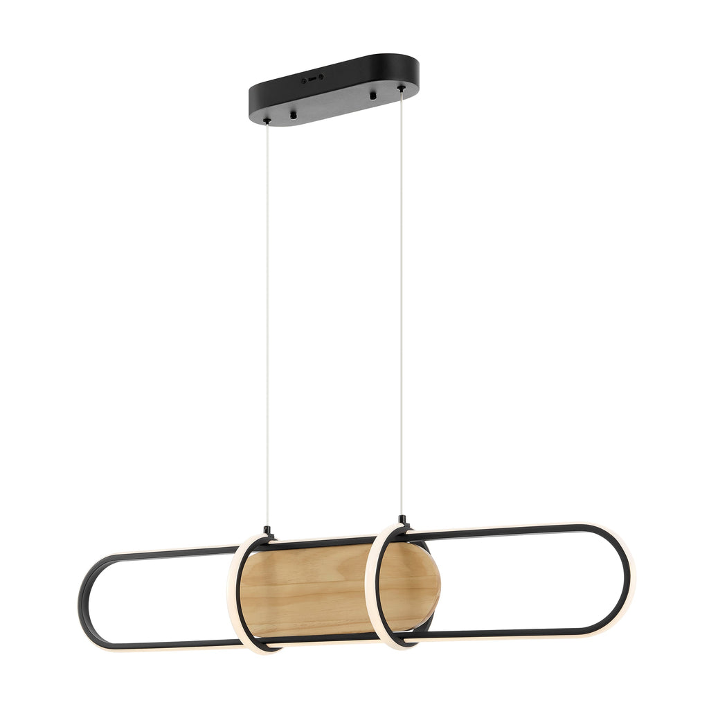 Rounded Rectangle Chandelier – Satin Black & Pine Wood