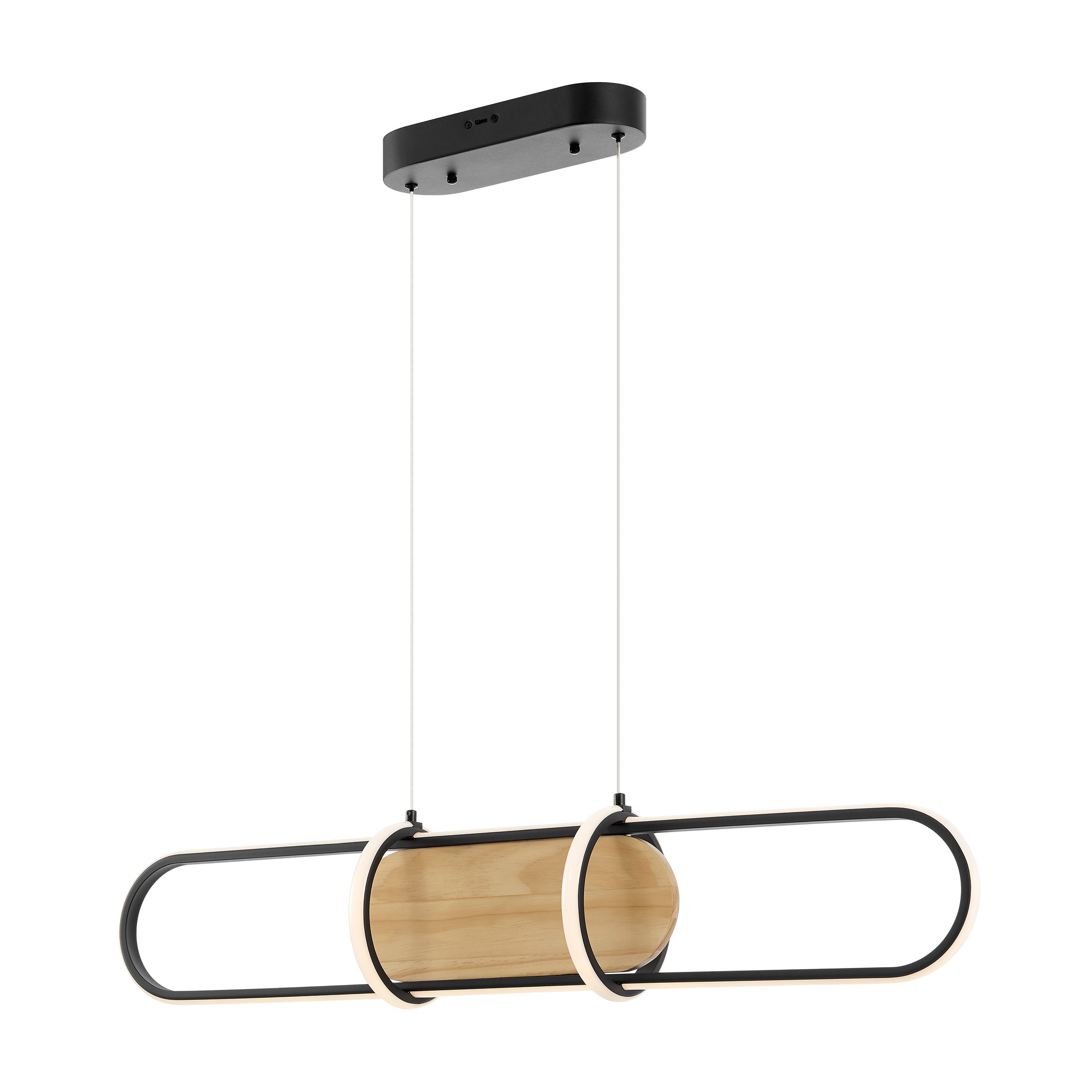 Rounded Rectangle Chandelier – Satin Black & Pine Wood