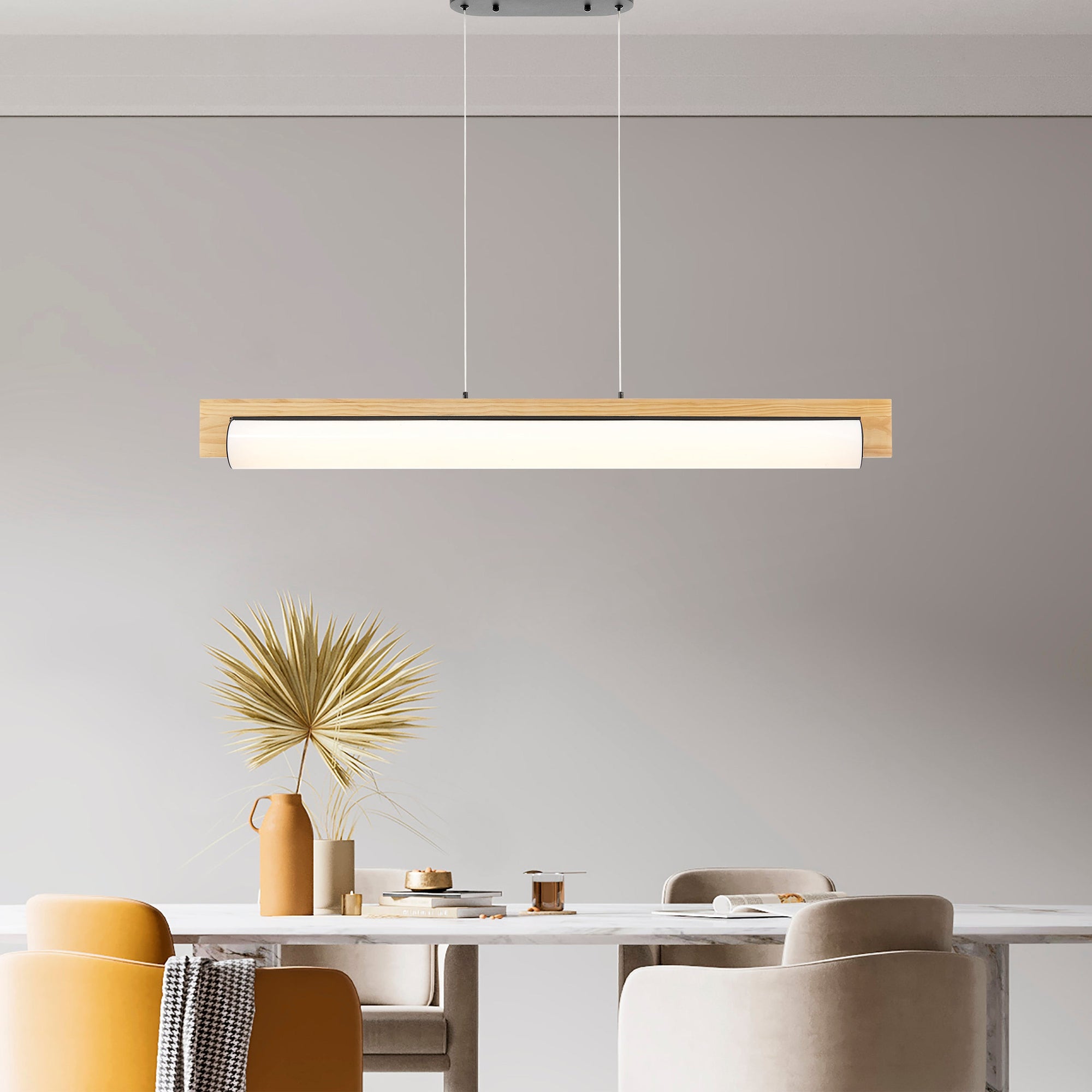 Linear Chandelier – Satin Black Metal & Pine Wood