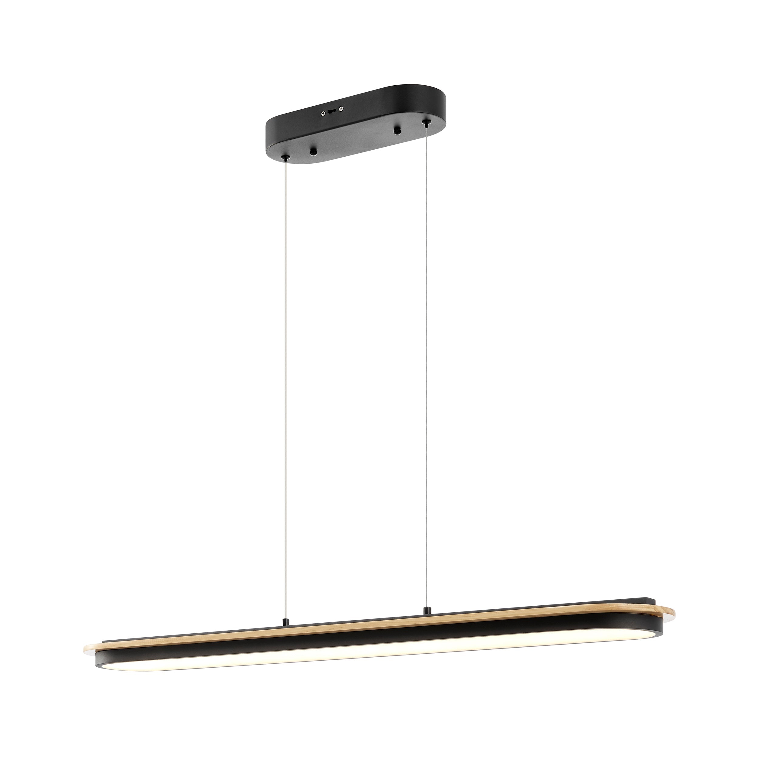 Curved Linear Chandelier – Satin Black & Pine Wood