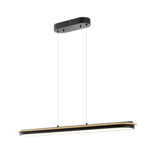 Curved Linear Chandelier – Satin Black & Pine Wood