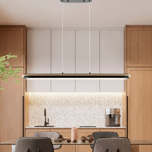 Curved Linear Chandelier – Satin Black & Pine Wood