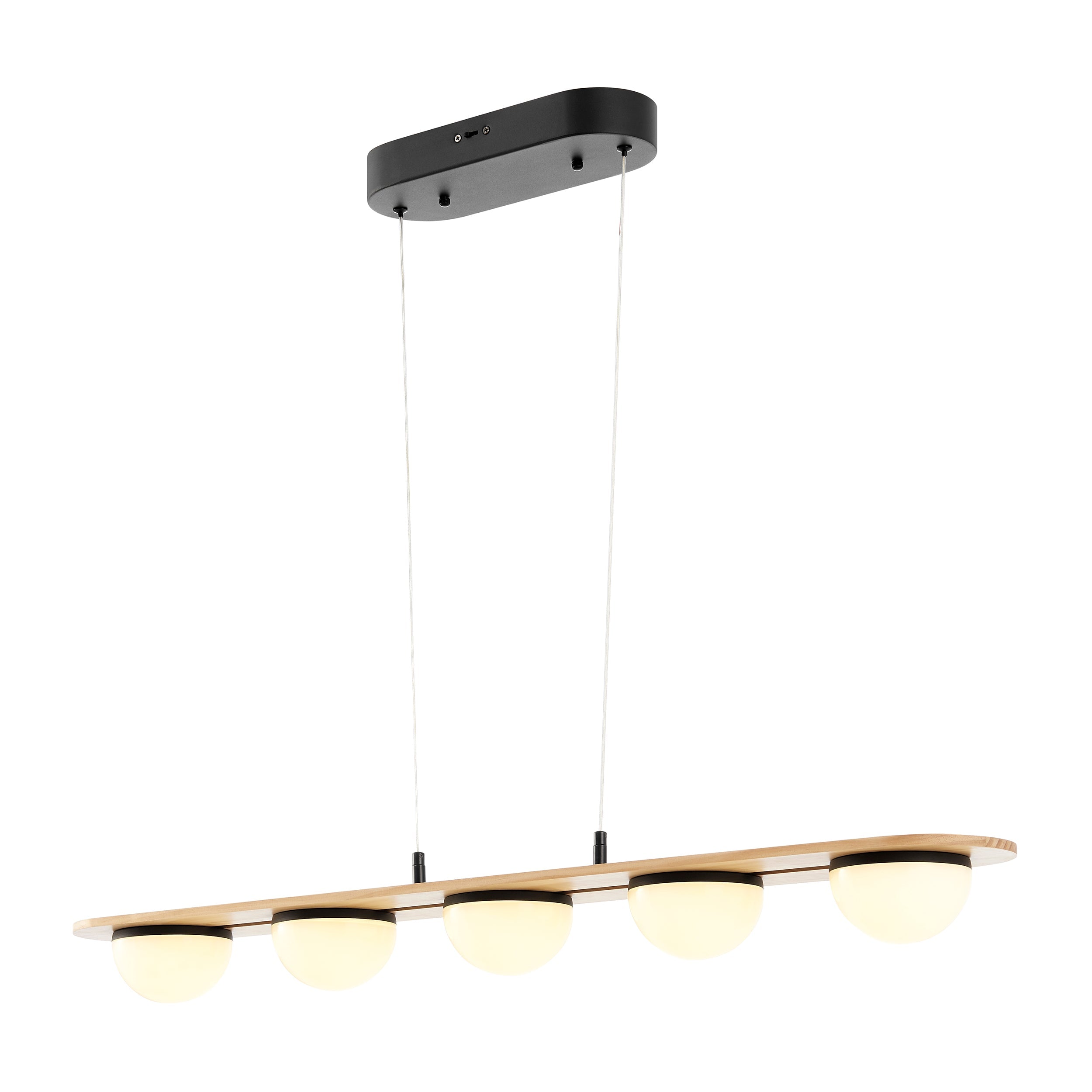 Satin Black & Wood 5-Light Chandelier – Frosted Globes