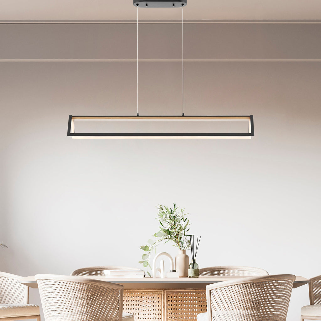 Satin Black & Wood Geometric Chandelier