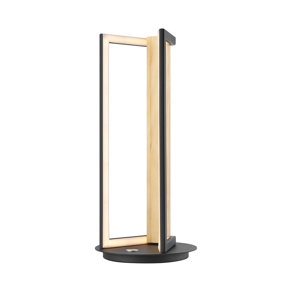 Satin Black & Wood Table Lamp – Geometric