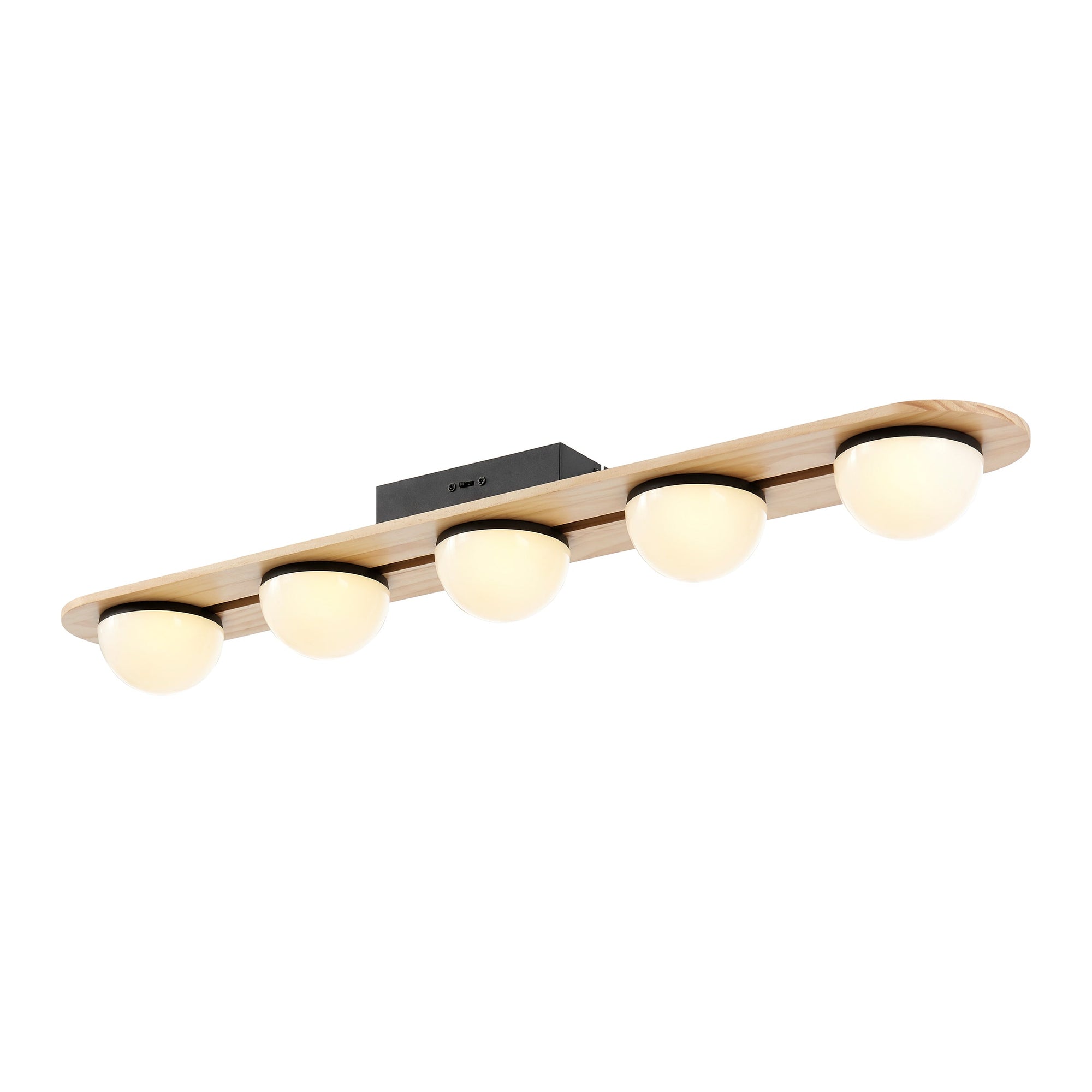 Flush Mount Chandelier – Satin Black Iron & Pine Wood