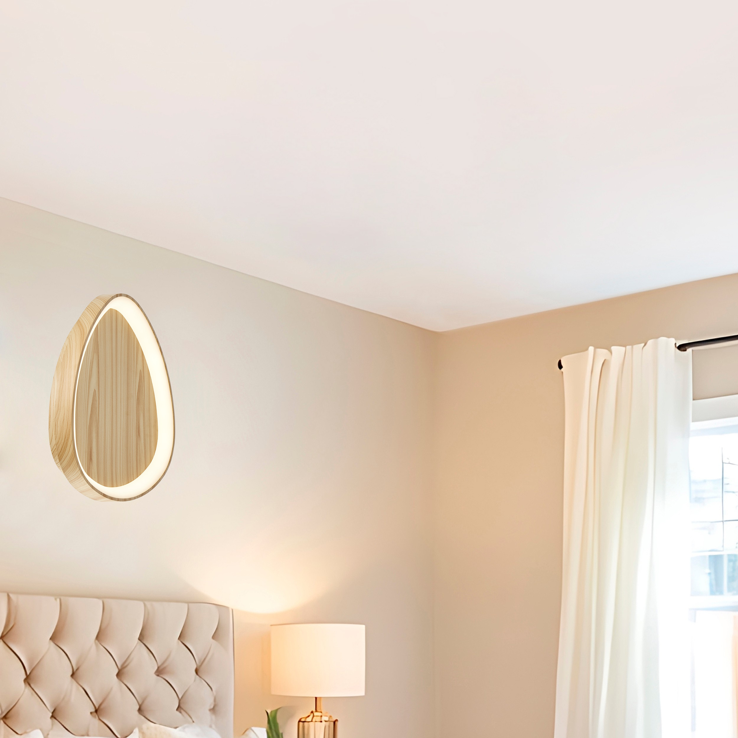 Natural Wood Flush/Wall Lamp – Dimmable CCT LED