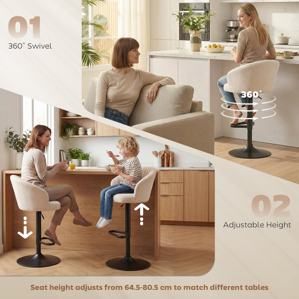 Avelisse swivel and height-adjustment illustration with matching beige upholstered seats