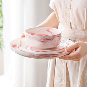 MALACASA LUNA Porcelain Dinnerware Set – 12 Pieces, Marble Design in Grey, Pink, or Blue