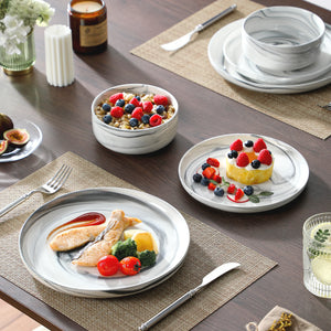 MALACASA LUNA Porcelain Dinnerware Set – 12 Pieces, Marble Design in Grey, Pink, or Blue