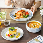 Load image into Gallery viewer, MALACASA LUNA Porcelain Dinnerware Set – 12 Pieces, Marble Design in Grey, Pink, or Blue
