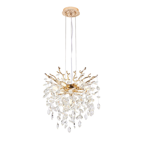 Ardenwick seven-light gold crystal tree chandelier isolated against white background