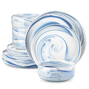 MALACASA LUNA Porcelain Dinnerware Set – 12 Pieces, Marble Design in Grey, Pink, or Blue