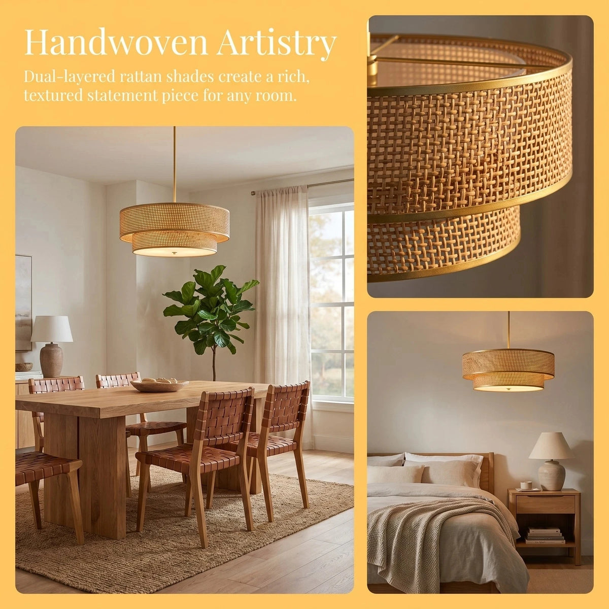Elvarin Rattan & Linen Chandelier