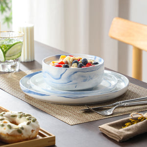 MALACASA LUNA Porcelain Dinnerware Set – 12 Pieces, Marble Design in Grey, Pink, or Blue