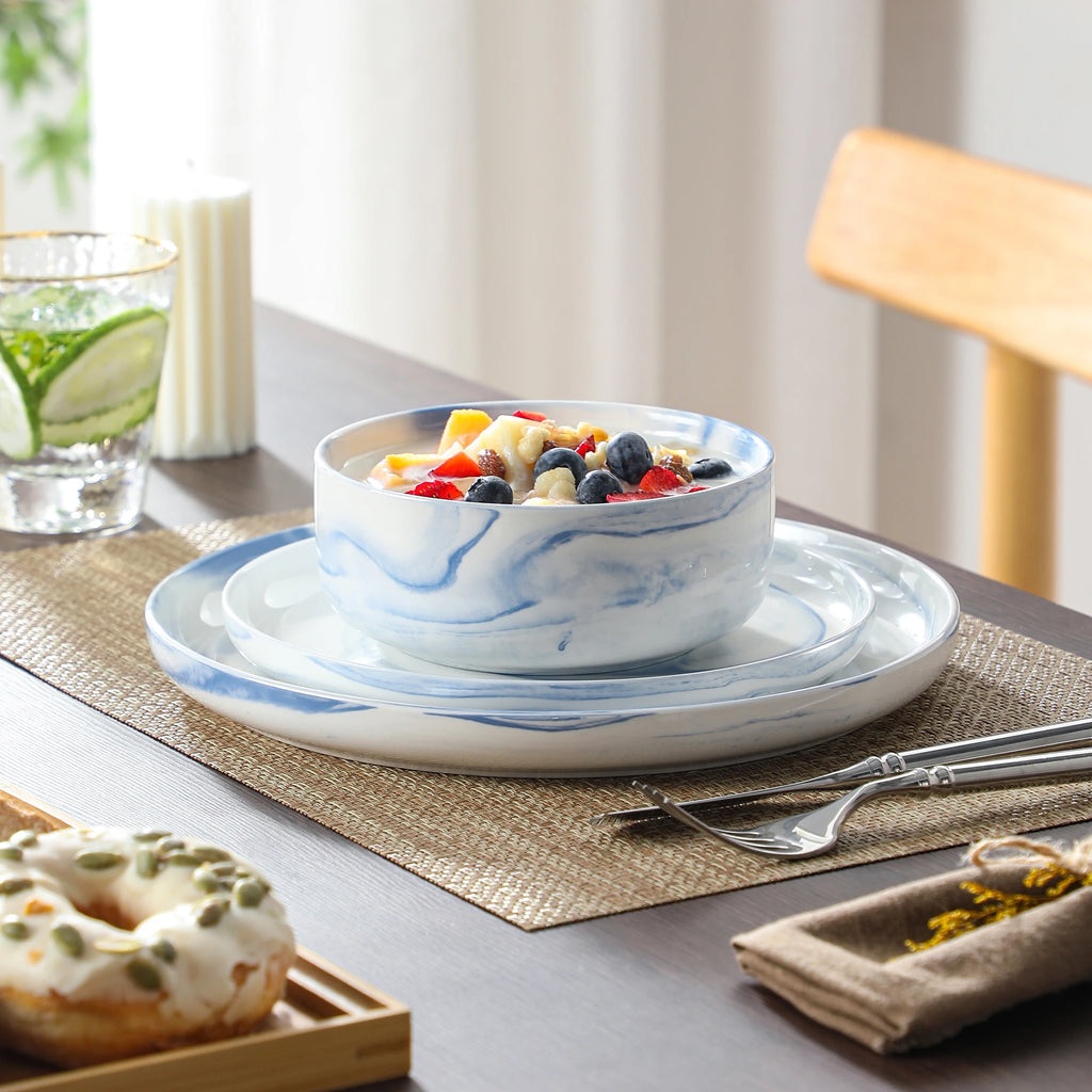 MALACASA LUNA 24-Piece Marble Porcelain Dinnerware Set