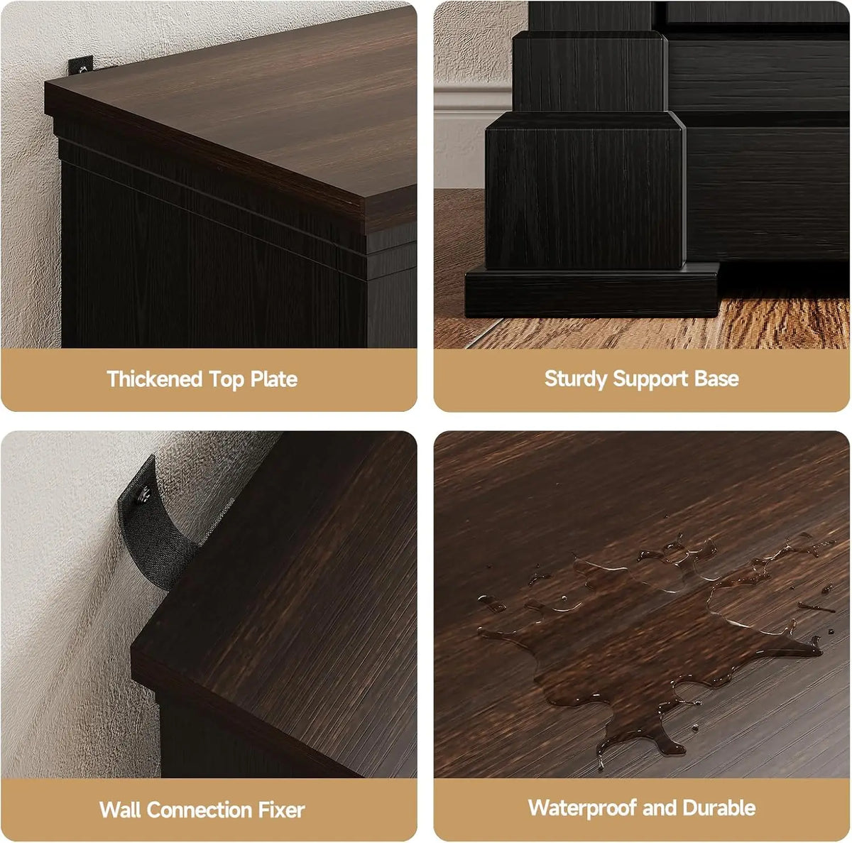 Black Sparkrise cabinet with a broad contrasting wood-look top