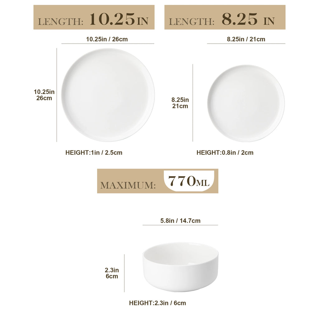 Measurement chart of two white bowls with dimensions and capacity details.