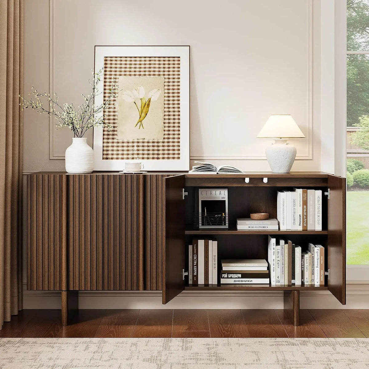 Silhouettehalo sideboard with a broad top and enclosed storage