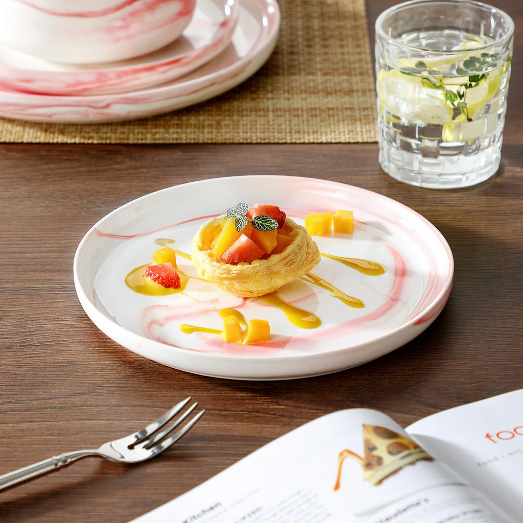 MALACASA LUNA 24-Piece Marble Porcelain Dinnerware Set