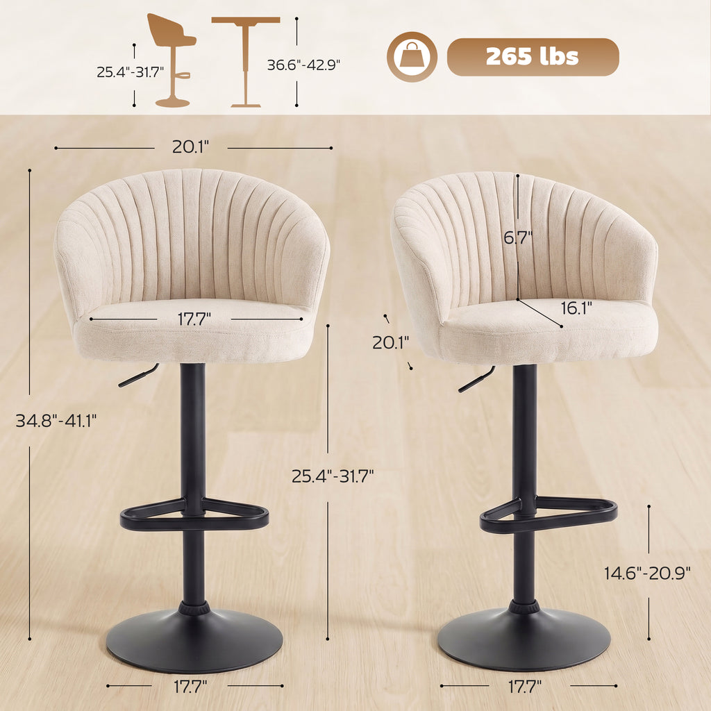 Avelisse dimension graphic with a 17.7-inch base diameter and separate suggested counter-height illustration